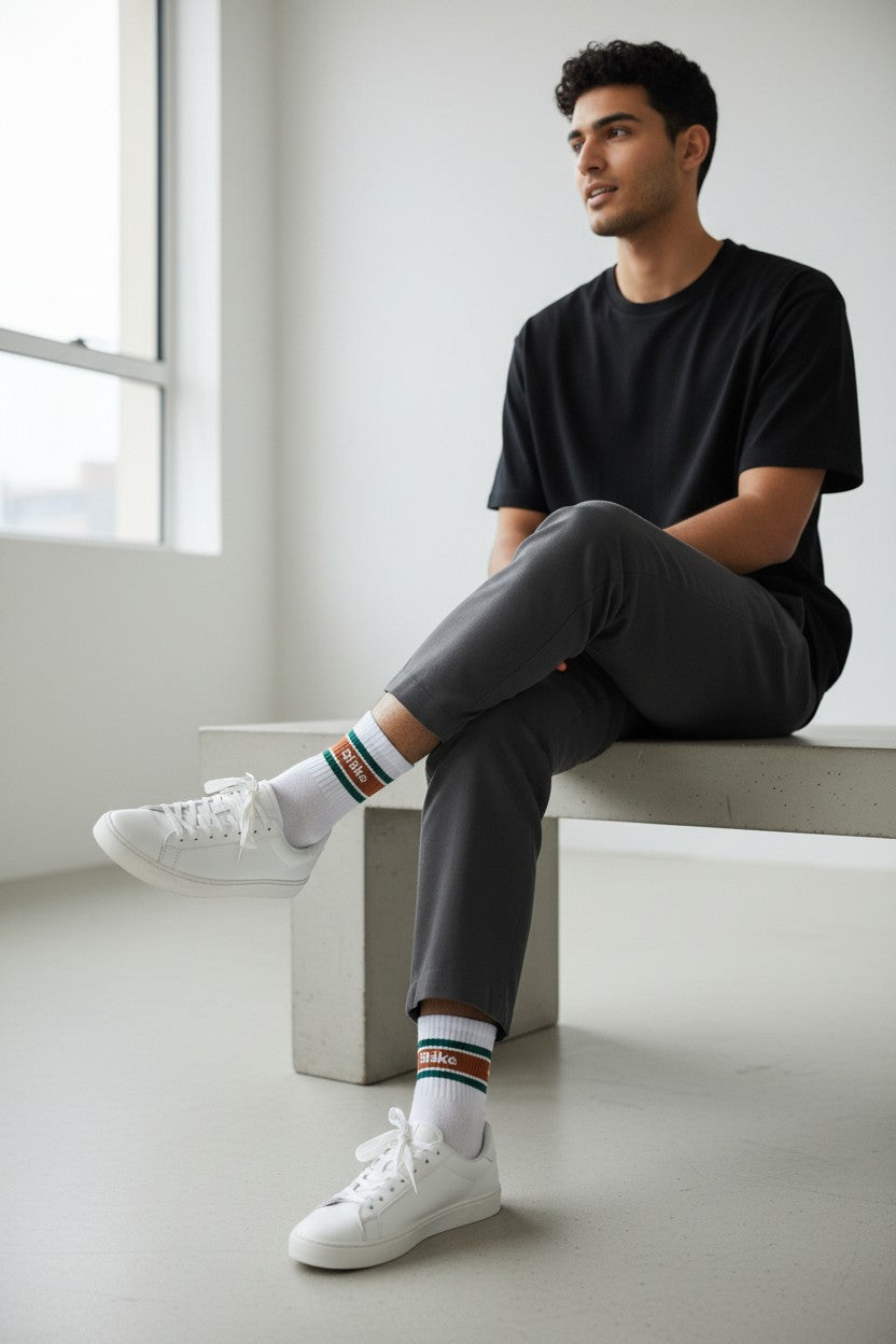 Strumpa - Släke randig orange - grön