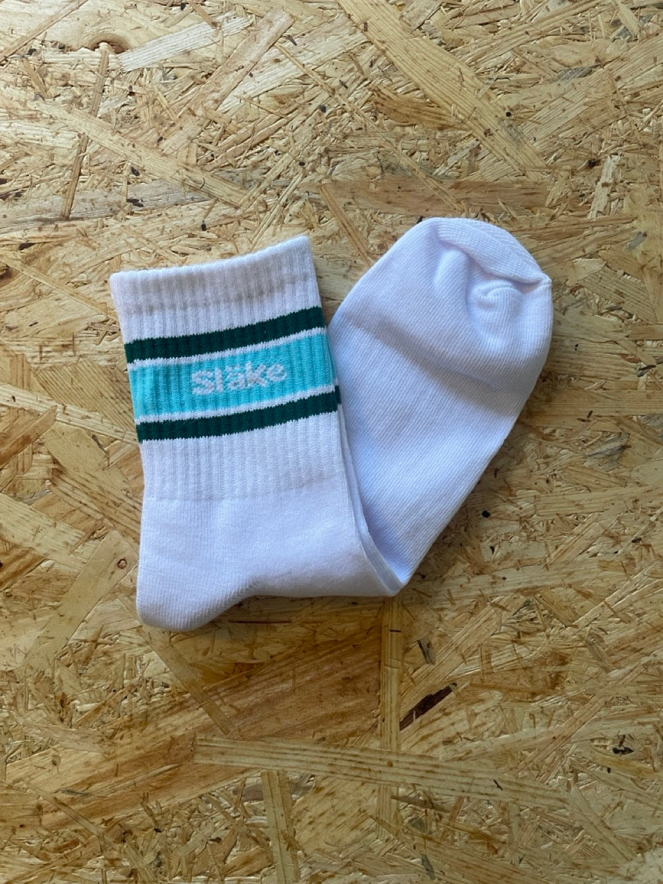 Strumpa - Släke randig - Ljusblå och grön