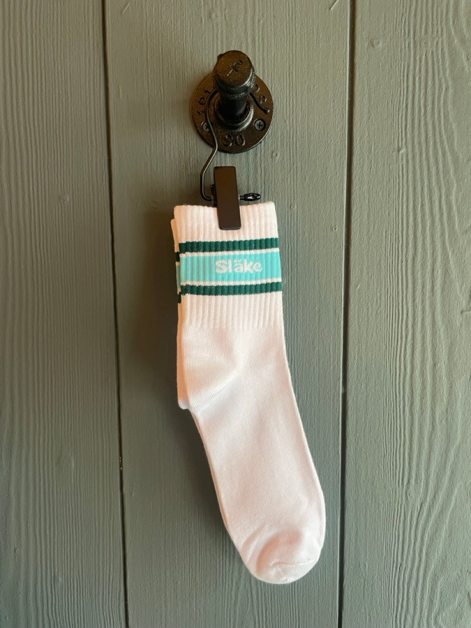 Strumpa - Släke randig - Ljusblå och grön