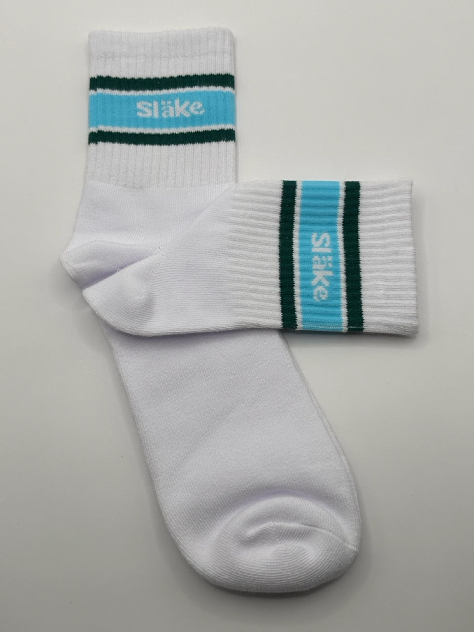 Strumpa - Släke randig - Ljusblå och grön