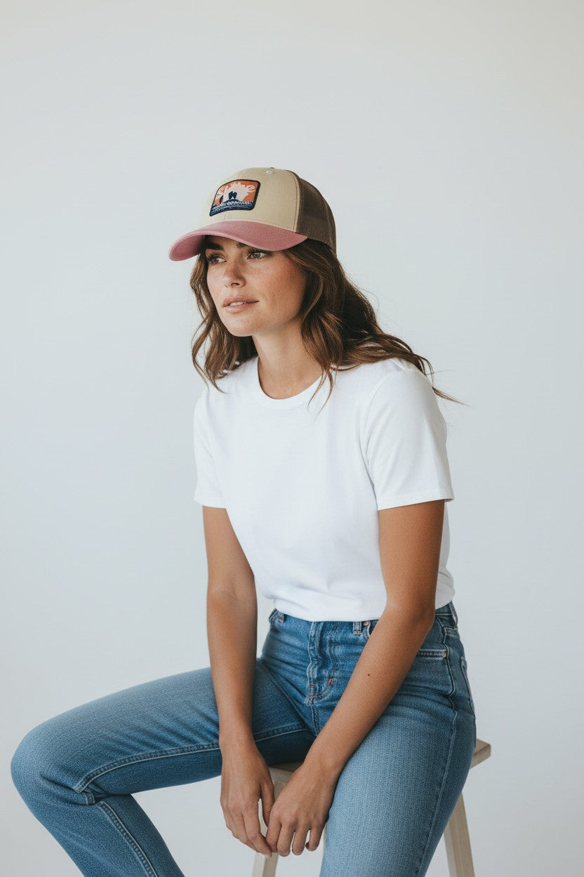 Truckerkeps - Rosa/Beige