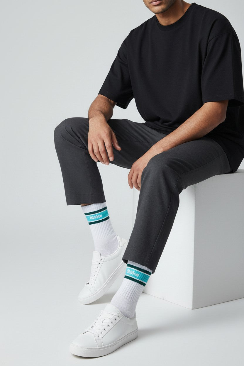 Strumpa - Släke randig - Ljusblå och grön